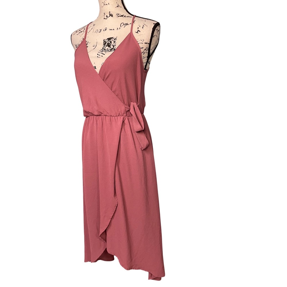 Dream of Me Wrap Dress Womens Medium Pink Excellent High Low V-Neck - Picture 2 of 6